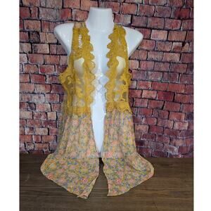 No Boundaries Boho  Vest Yellow Floral  Lace  Size XL